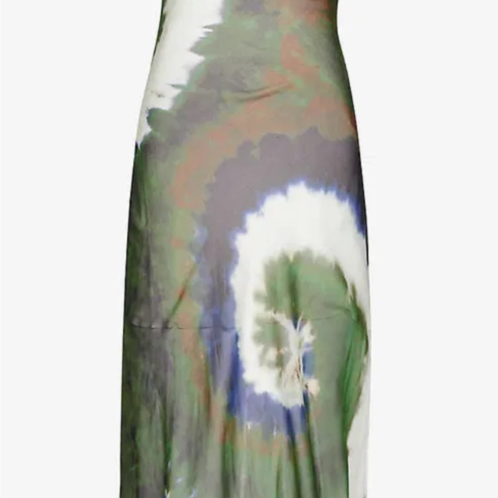 Frame Denim Green and White Slip Dress with Tie-Dye Effect